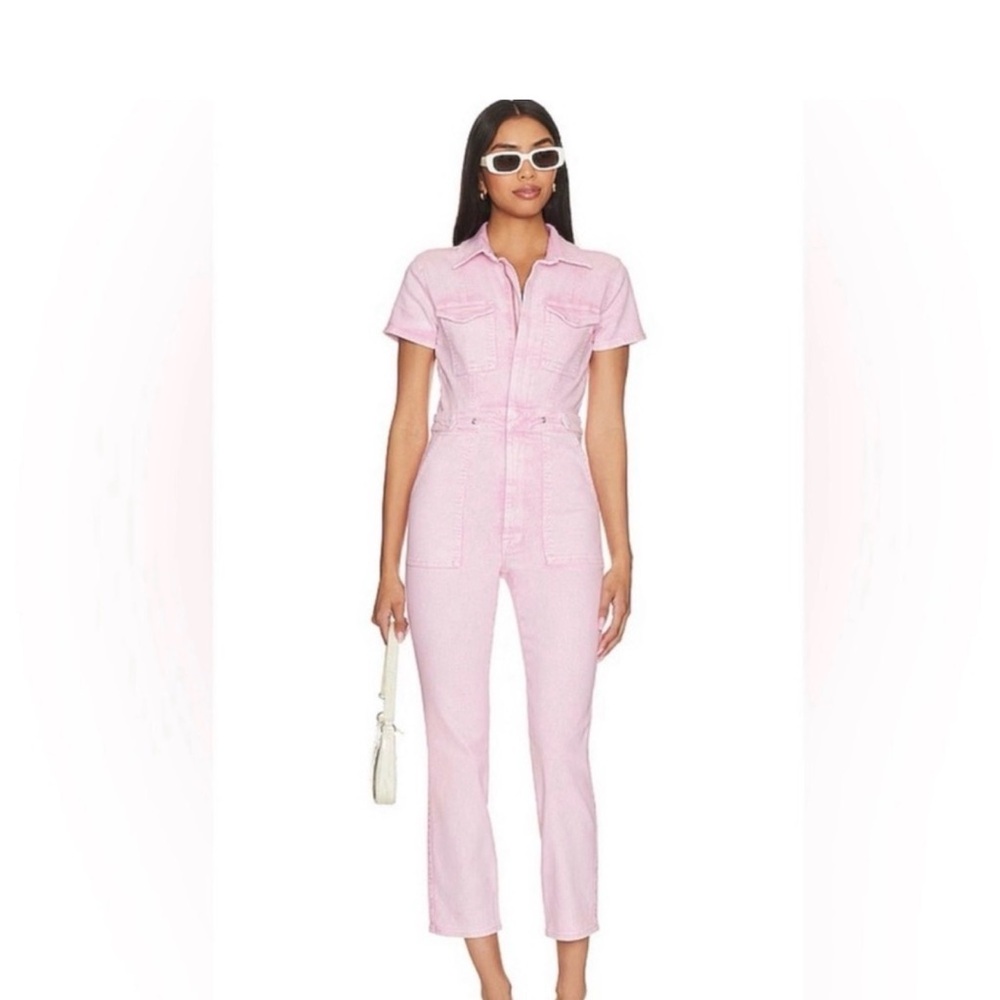 Good American pink denim jumpsuit